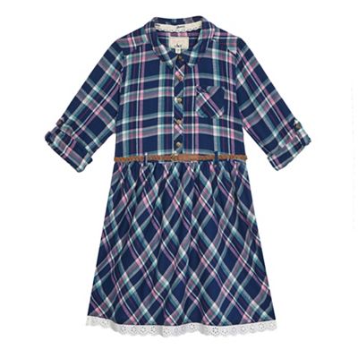Girls' multi-coloured checked belted dress